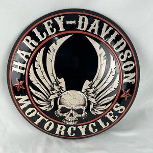 Harley-Davidson Flying Skull Button Round Tin Sign, 14 inch Black